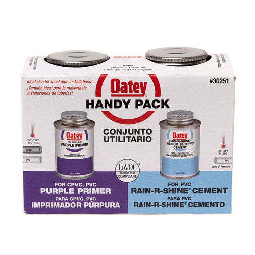 Oatey® 4 oz. PVC Rain-R-Shine Blue Cement and Purple Primer Handy Pack